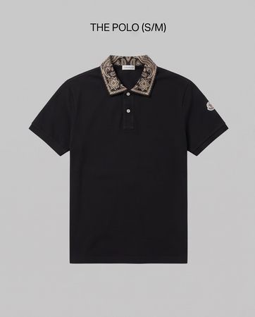 Polo MONCLER Homme Noir – Col Paisley – Taille S/M – Très bo