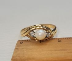 18 Karat 750 Gold Ring Mit Perle Und Steine