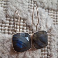 Ohrringe mit echtem Labradorit – 925 Silber, eckige Form