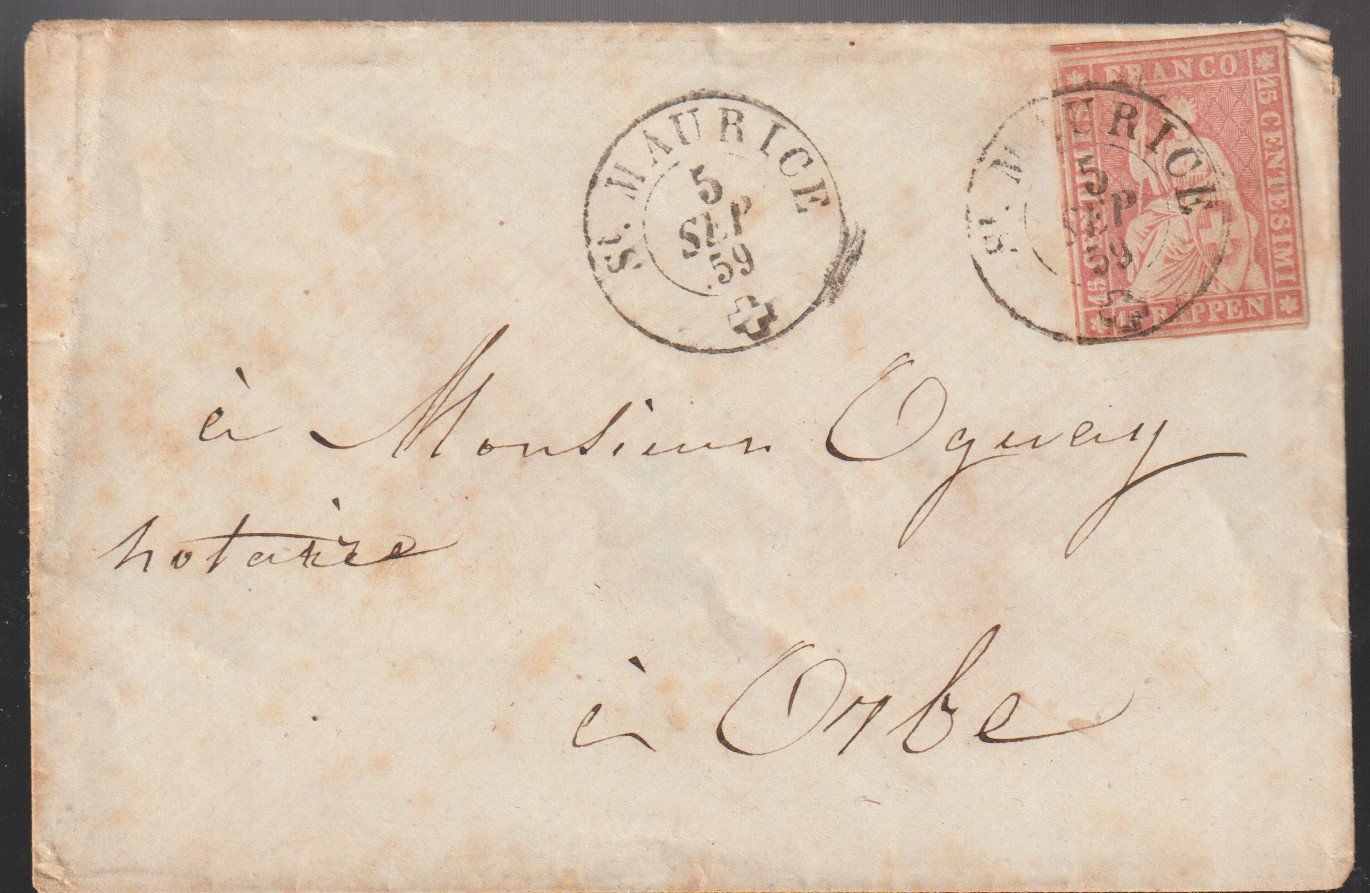 Tutti i francobolli: Strubel Brief 1859 St-Maurice pour ORBE – Usato da Biel/Bienne venduto da Destockweb