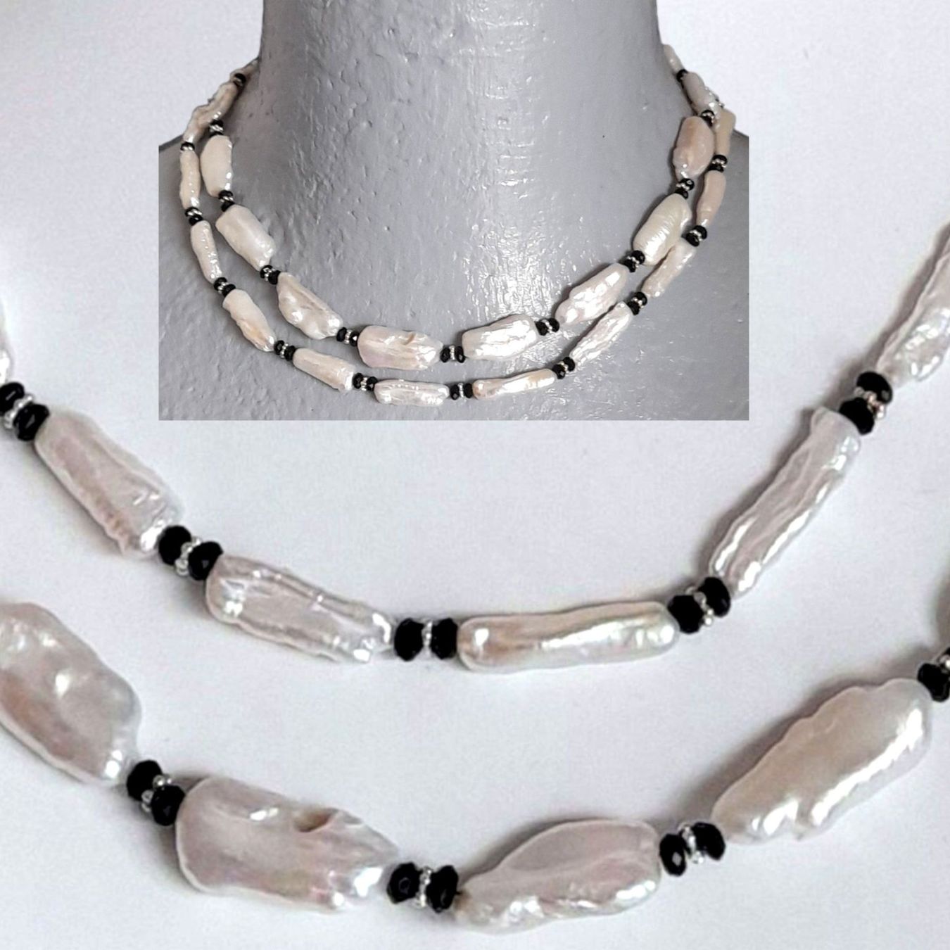 Onyx Catenine: Keshiperlen - lange Kette - 96cm - Perlen-Collier - Silber – Nuovo e nell'imballaggio originale da Lütisburg venduto da Emarra