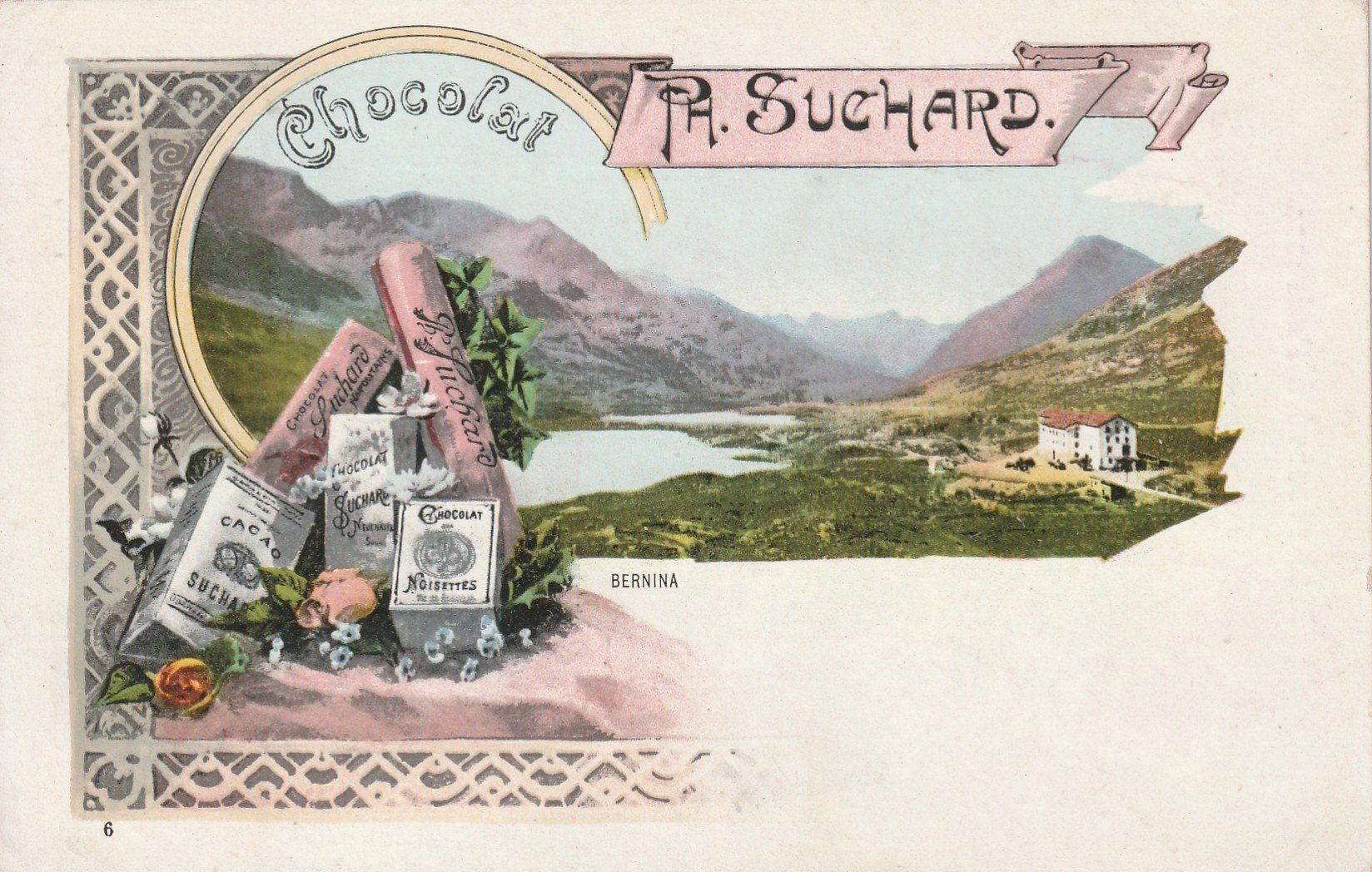 Cartoline postali: Bernina mit Werbung Chocolat Suchard – Usato da Rorschacherberg venduto da fratovi2