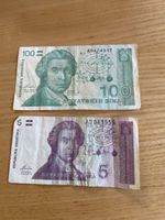 Kroatische Dinara 100 und 5 Geldscheine 