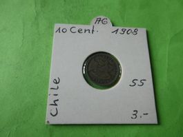 Chile 1908, 10 Centavos  - Silber