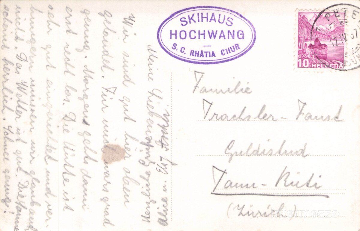 Cartoline postali: St. Peter GR // 1937 Skihaus Hochwang // Winter – Usato da Basel venduto da intermezzo12 1