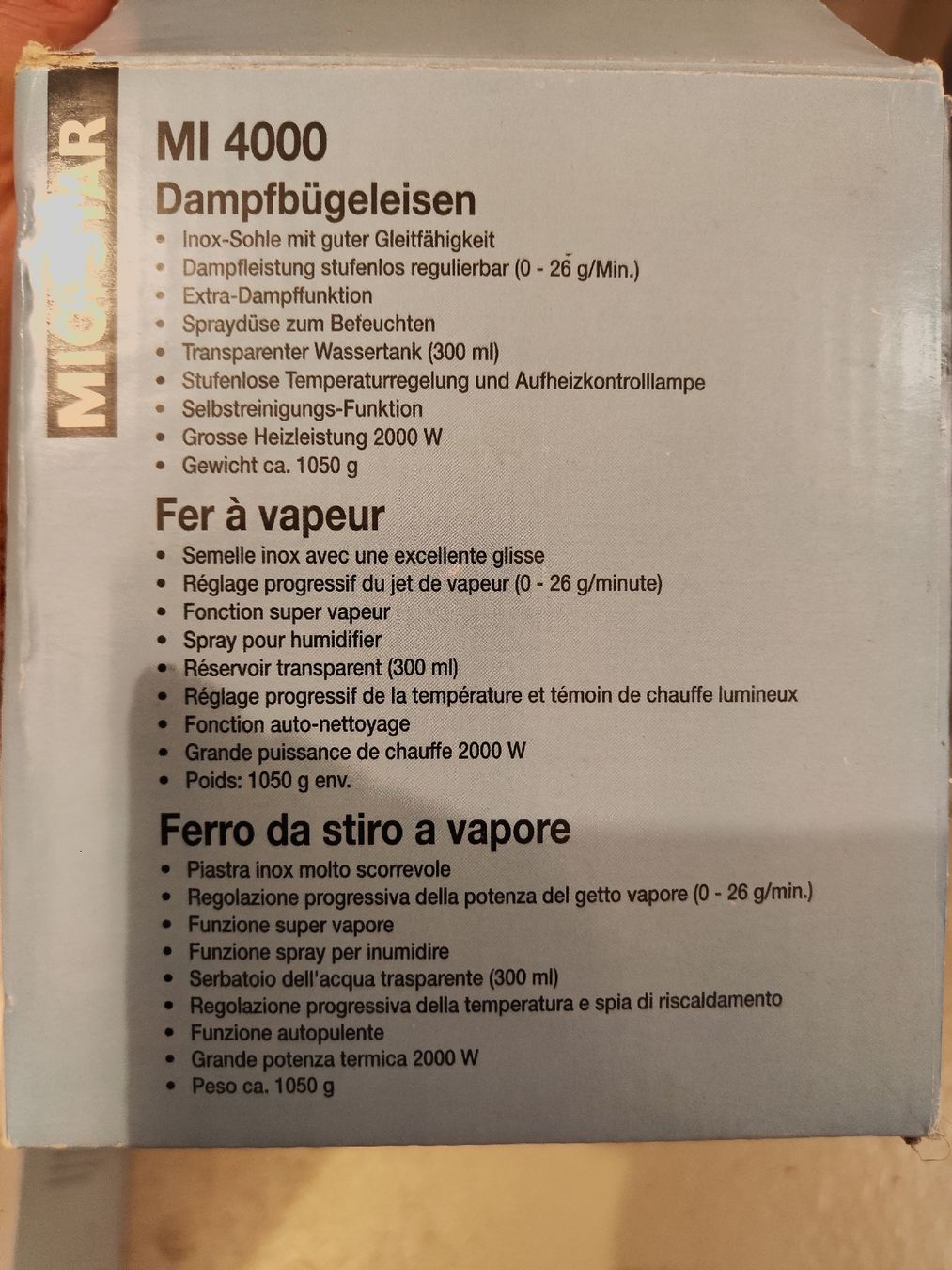 Mio Star Ferri da stiro: Dampfbügeleisen MI 4000 – Nuovo (secondo la descrizione) da Veltheim AG venduto da jas_8lkf 2