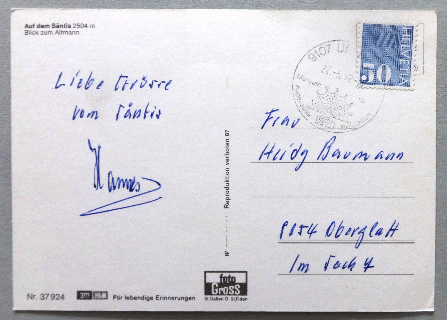 Cartoline postali: Auf dem Säntis 2504 m – Usato da Fétigny venduto da Billy2miny 1