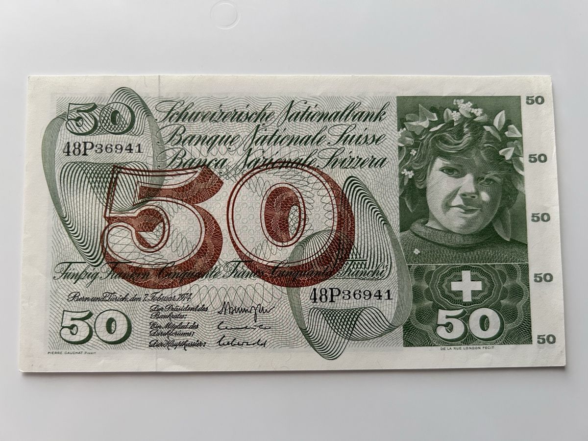 Banknoten: Banknote Schweiz 1974, 50 Franken – Gebraucht aus Luzern von dakes