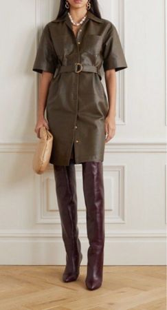 Purificación Garcia faux leather dress, size M, Khaki
