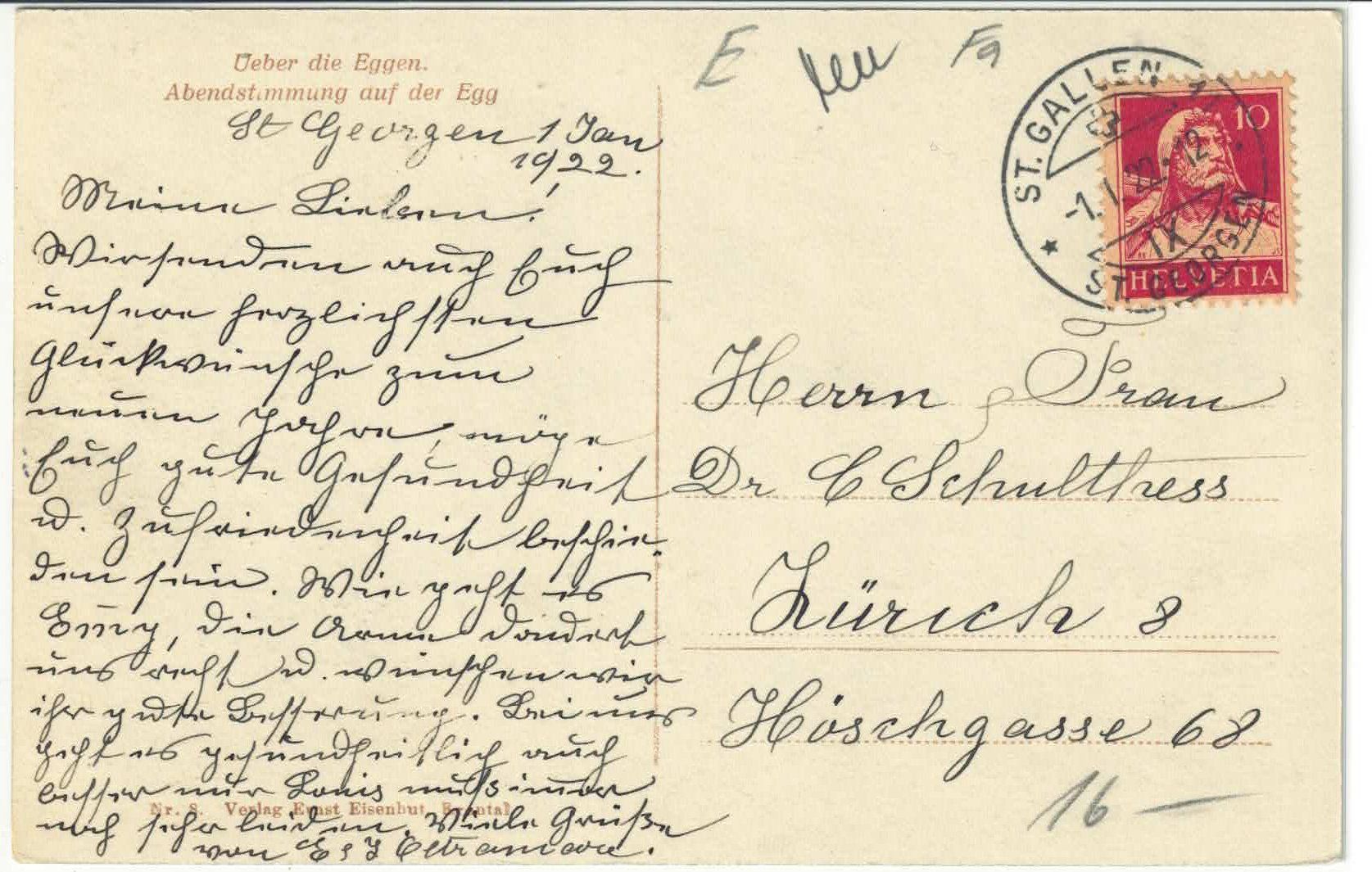 Cartoline postali: Ueber die Eggen - Abenstimmung auf der Egg – Usato da Ettingen venduto da Kartenplanet 1