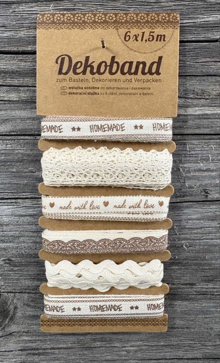 Tessuti: 6 x 1.5cm Dekoband beige/braun – Nuovo e nell'imballaggio originale da Kesswil venduto da Nicole220870