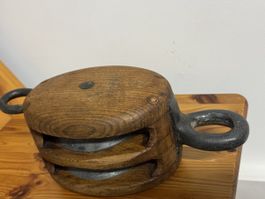 🚢 Vintage Holz-Flaschenzug Block & Tackle – Maritimes Deko