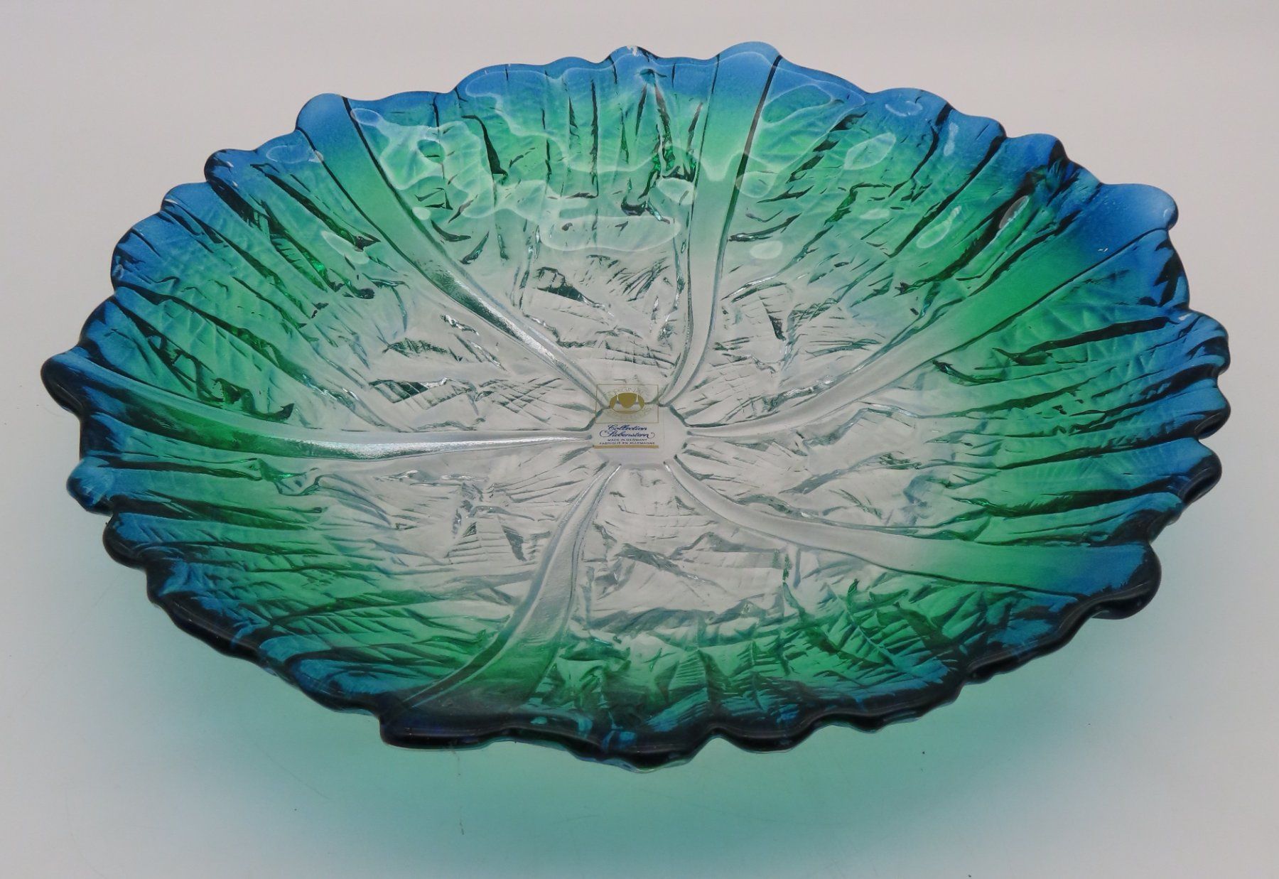 Walther Glas Ciotole: Blau-grüne Waltherglas Obstschale – Usato da Reinach BL venduto da WBZ-Flohmarkt 2