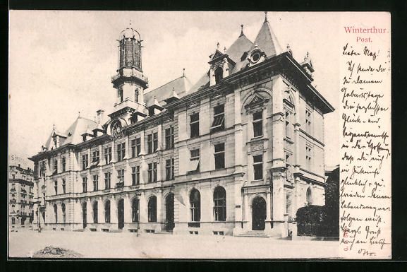 Cartoline postali: AK Winterthur, Postgebäude, 1907 – Usato da Berlin venduto da bartko-reher