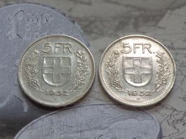 2 x 5 Fr. 1952 B - la petite thune Rare