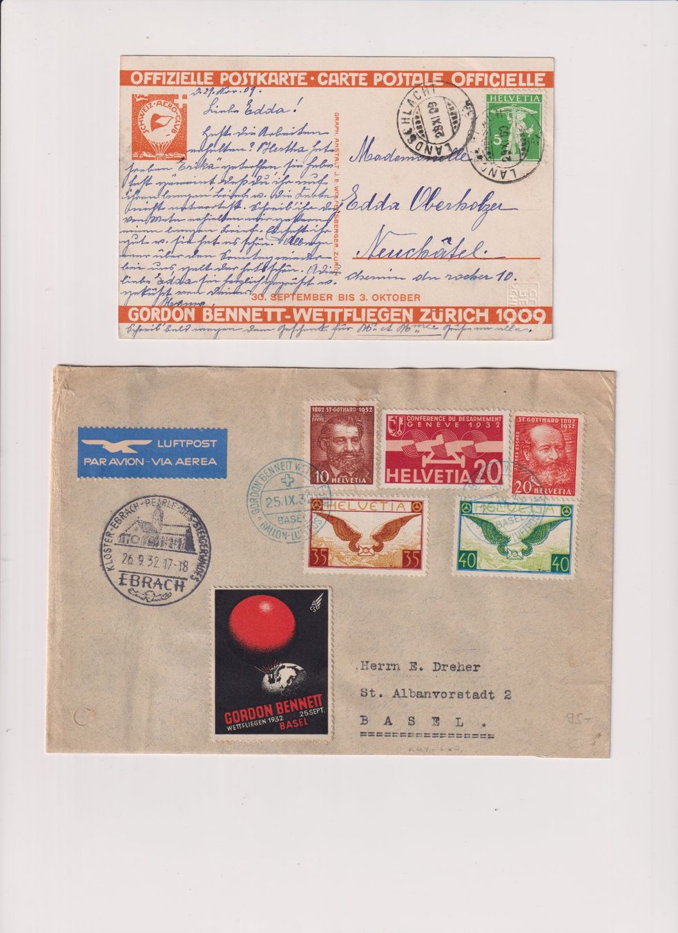 Tutti i francobolli: Gordon Bennett Wettfliegen 1909 /32  !! – Usato da Bibern SH venduto da Heinibuehrer
