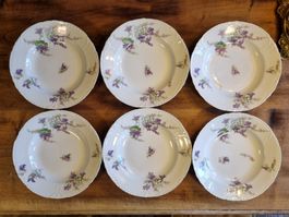 Antik Limoges France 6 Suppenteller Veilchen Porzellan
