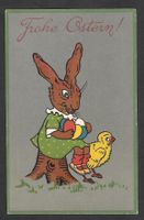 Osternkarte Frohe Ostern Hase, Ostereier, Küken