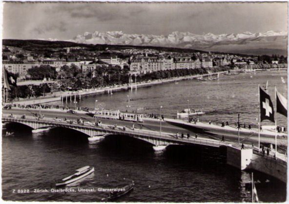 Cartoline postali: Zürich - Quaibrücke & Glarneralpen – Usato da Binningen venduto da Mountainrider