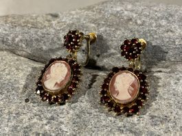 BÖHMISCHER GRANATSCHMUCK Ohrclips Cameé