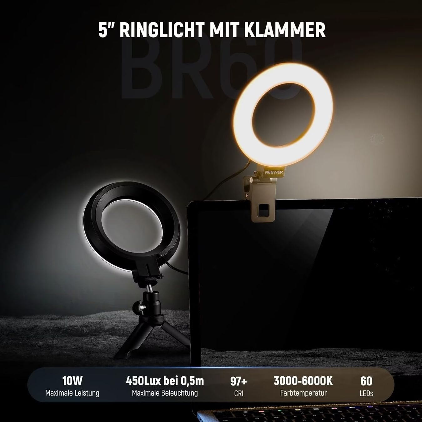 Lampade: Neewer Ringlicht dimmbar mit Tischstativ & Klemme – Usato da Lausanne venduto da AufLiebesehen 5