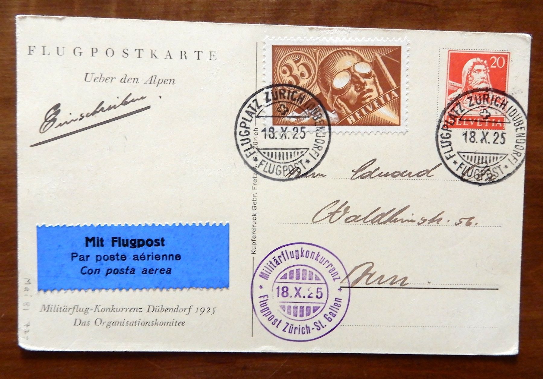 Tutti i francobolli: MILITÄRFLUGKONKURRENZ, 18.X.1925 – Usato da Luzern venduto da Johann7