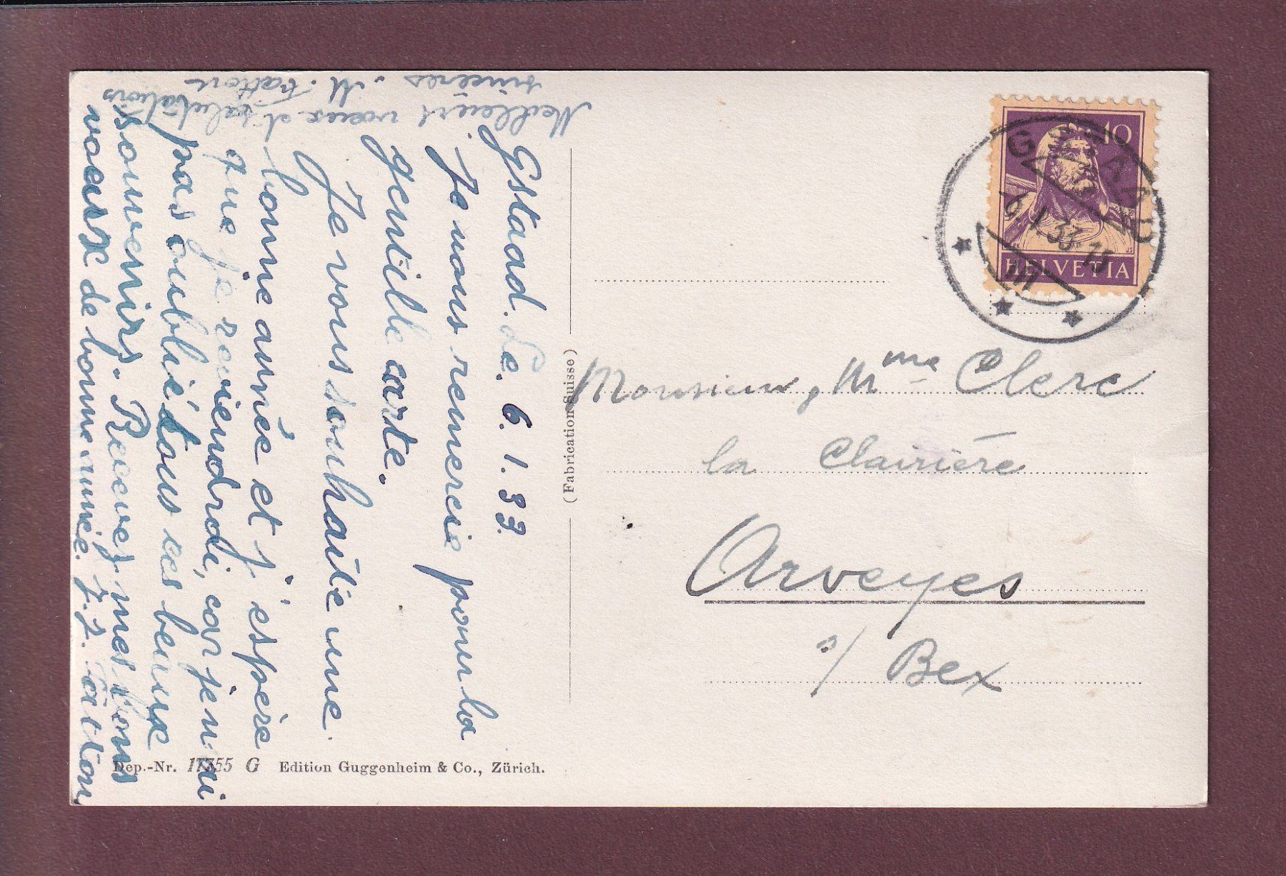 Ansichtskarten: GSTAAD - Windspillen - Wildhorn - 1933 // Falte // – Gebraucht aus Pully von nicecards 1