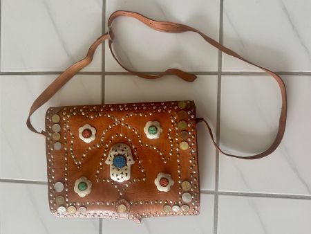 Vintage Ledertasche mit Hamsa Hand, Unikat, Top Zustand