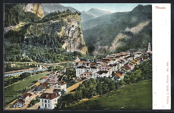 Cartoline postali: Thusis, Ortsansicht aus der Vogelschau – Usato da Berlin venduto da bartko-reher