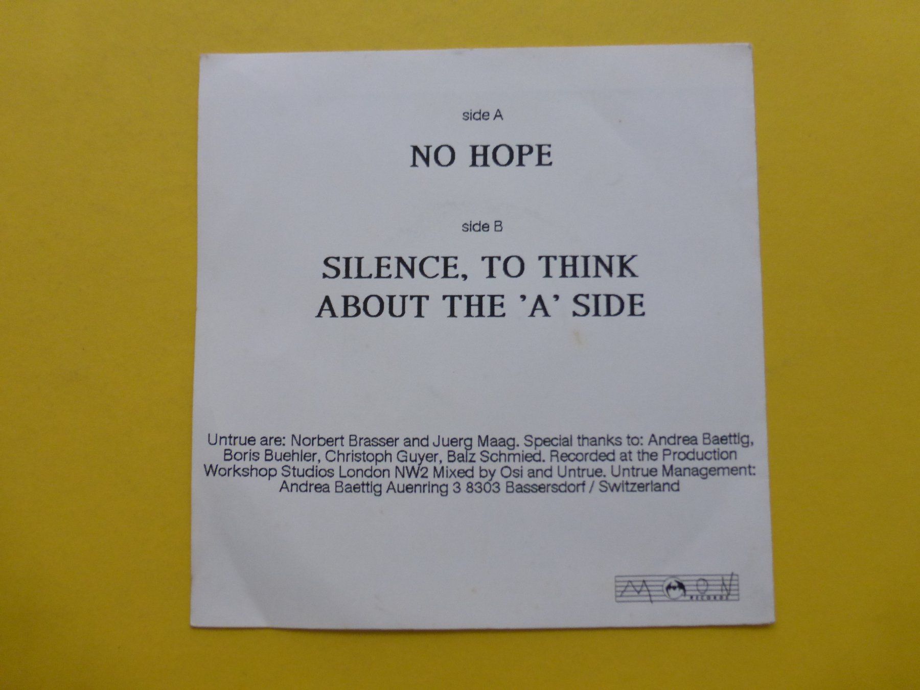 Dischi in vinile: Untrue – No Hope – Usato da Zürich venduto da Swiss57 1