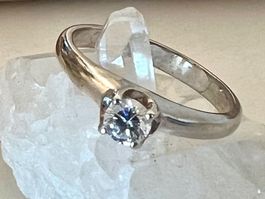 925 Silber Solitär Ring *PER* Zirkonia 4 Krappen Vintage G54