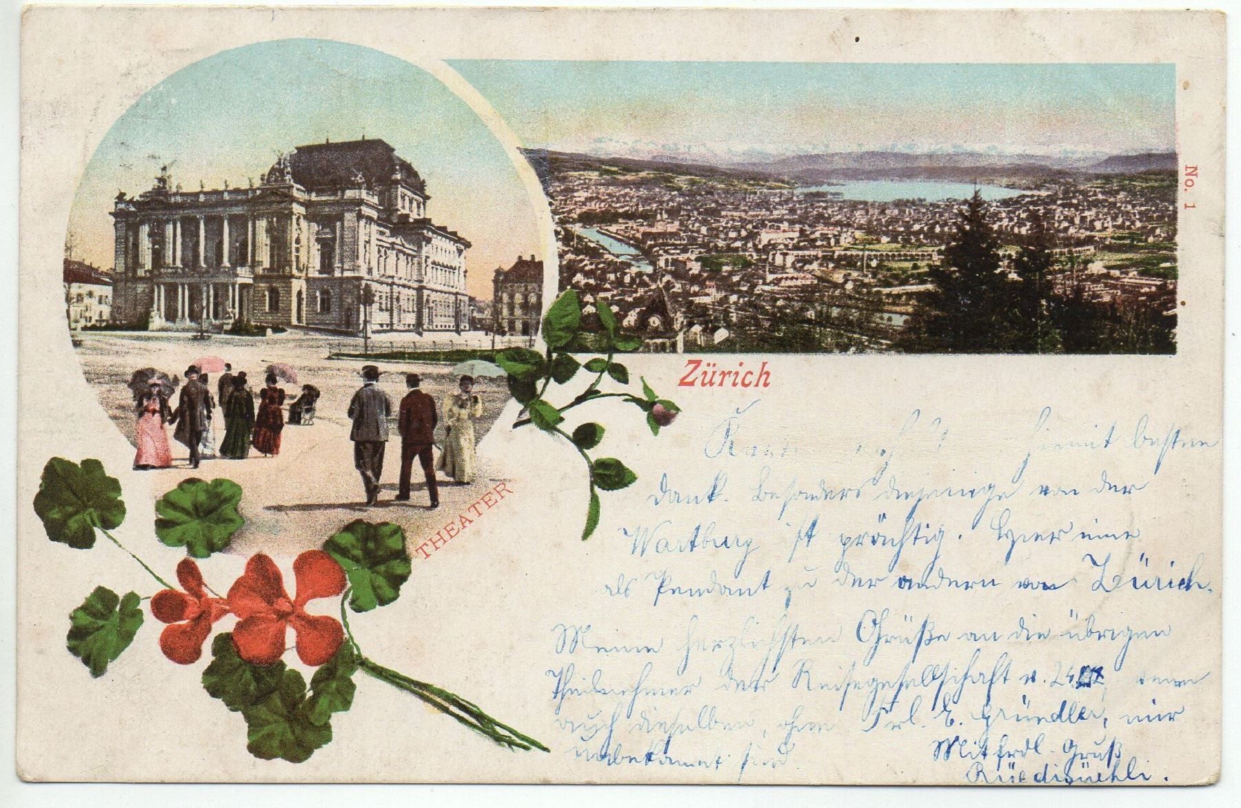 Cartoline postali: ZÜRICH Theater 1898 – Usato da Jona venduto da philajona