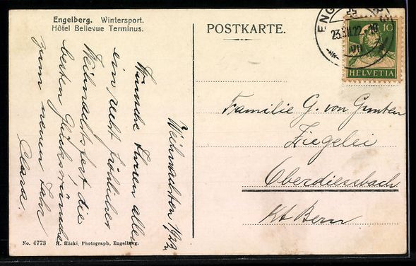 Cartoline postali: AK Engelberg, Hotel Bellevue Terminus – Usato da Berlin venduto da bartko-reher 1
