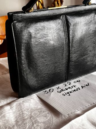 Vintage-Tasche, Echse schwarz, Innenfutter Leder