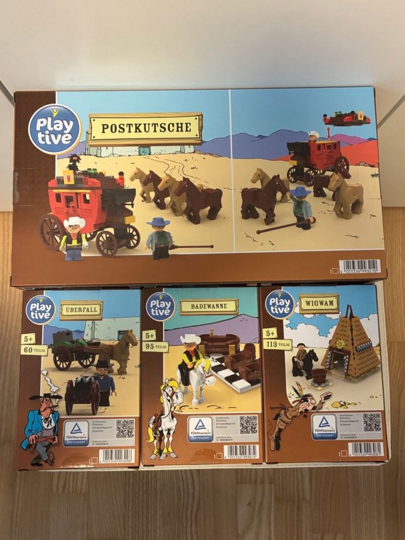 Kit di costruzioni: Lucky Luke Playtive Sets: Postkutsche, Wigwam, Überfall, Bad – Nuovo e nell'imballaggio originale da Zürich venduto da m7lx 1