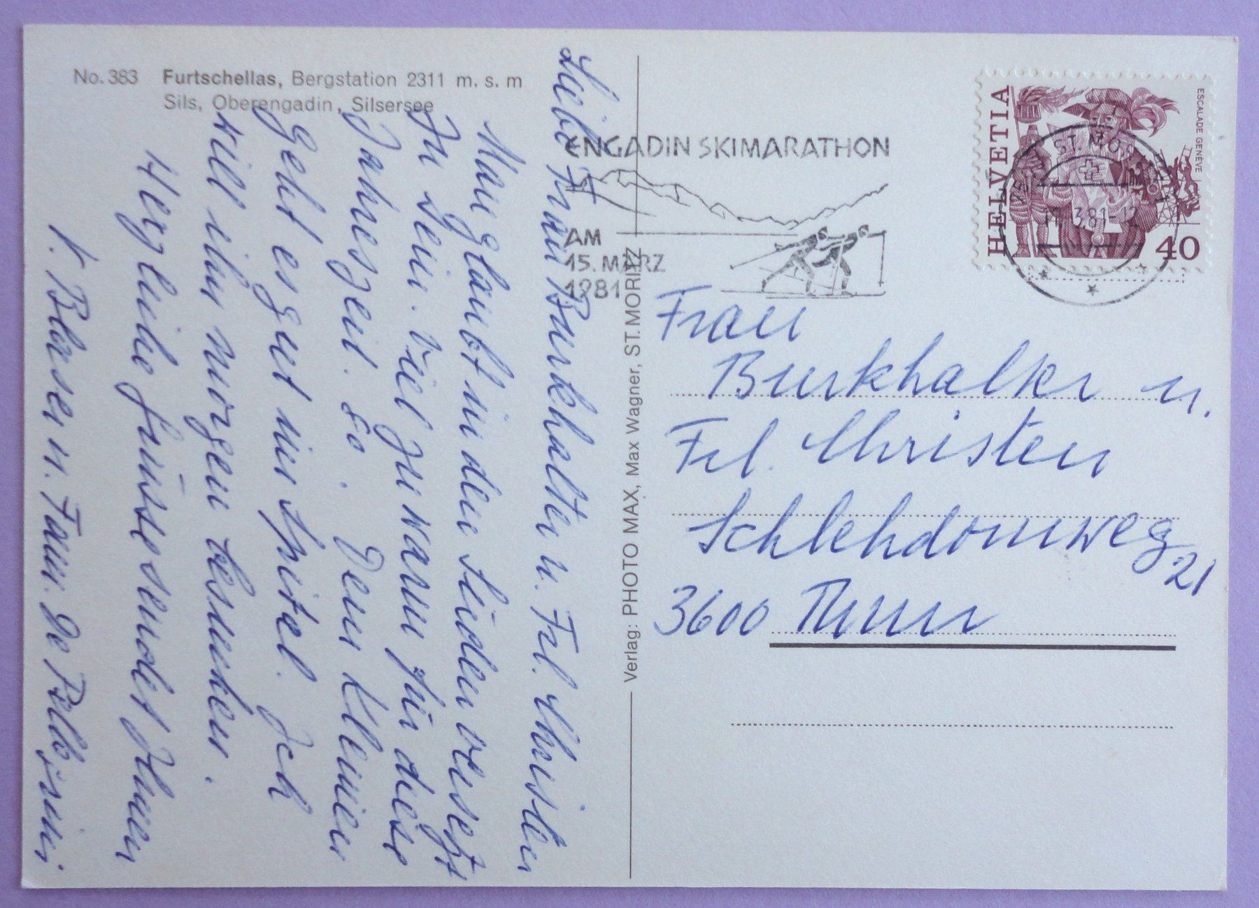 Cartoline postali: Furtschellas, Bergstation 2311 m s.m., Sils – Usato da Fétigny venduto da Billy2miny 1