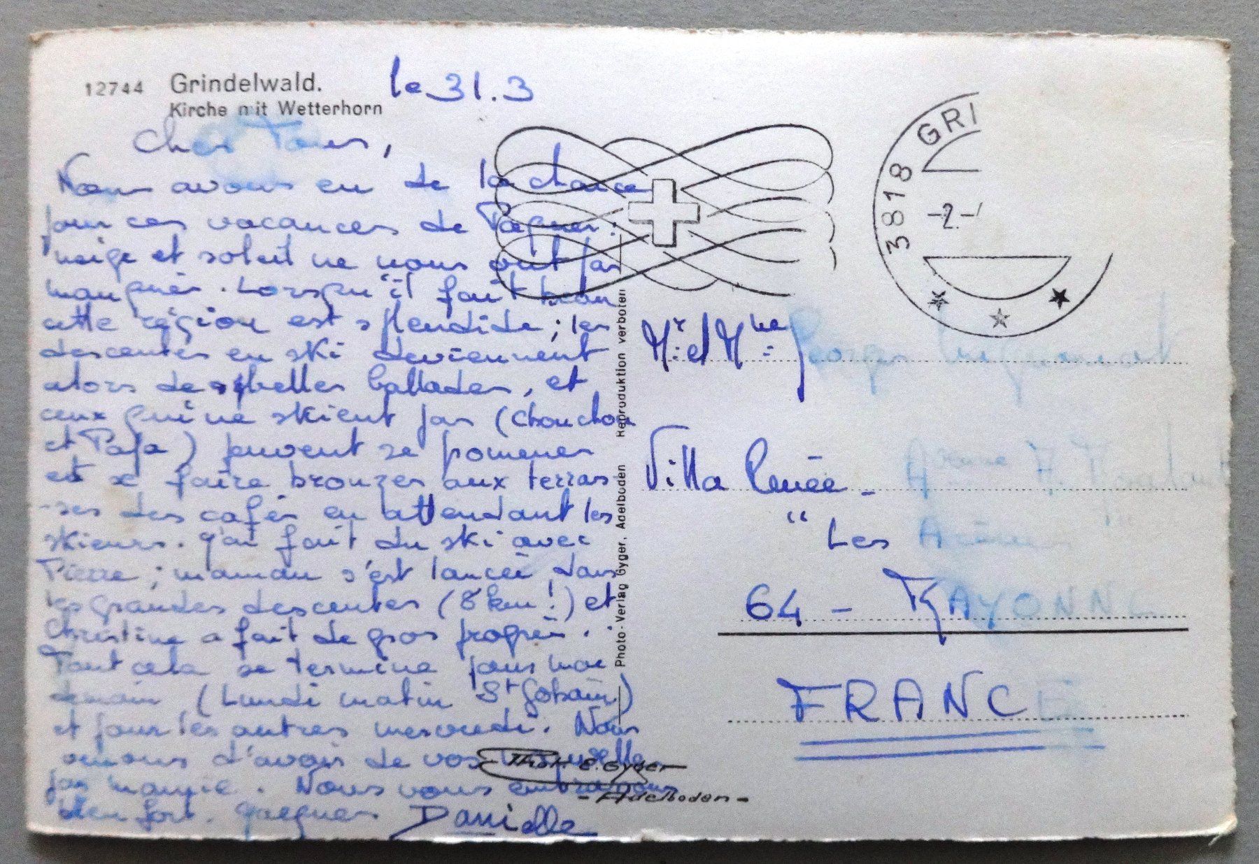 Cartoline postali: Grindelwald, Kirche mit Wetterhorn – Difettoso da Fétigny venduto da Billy2miny 1