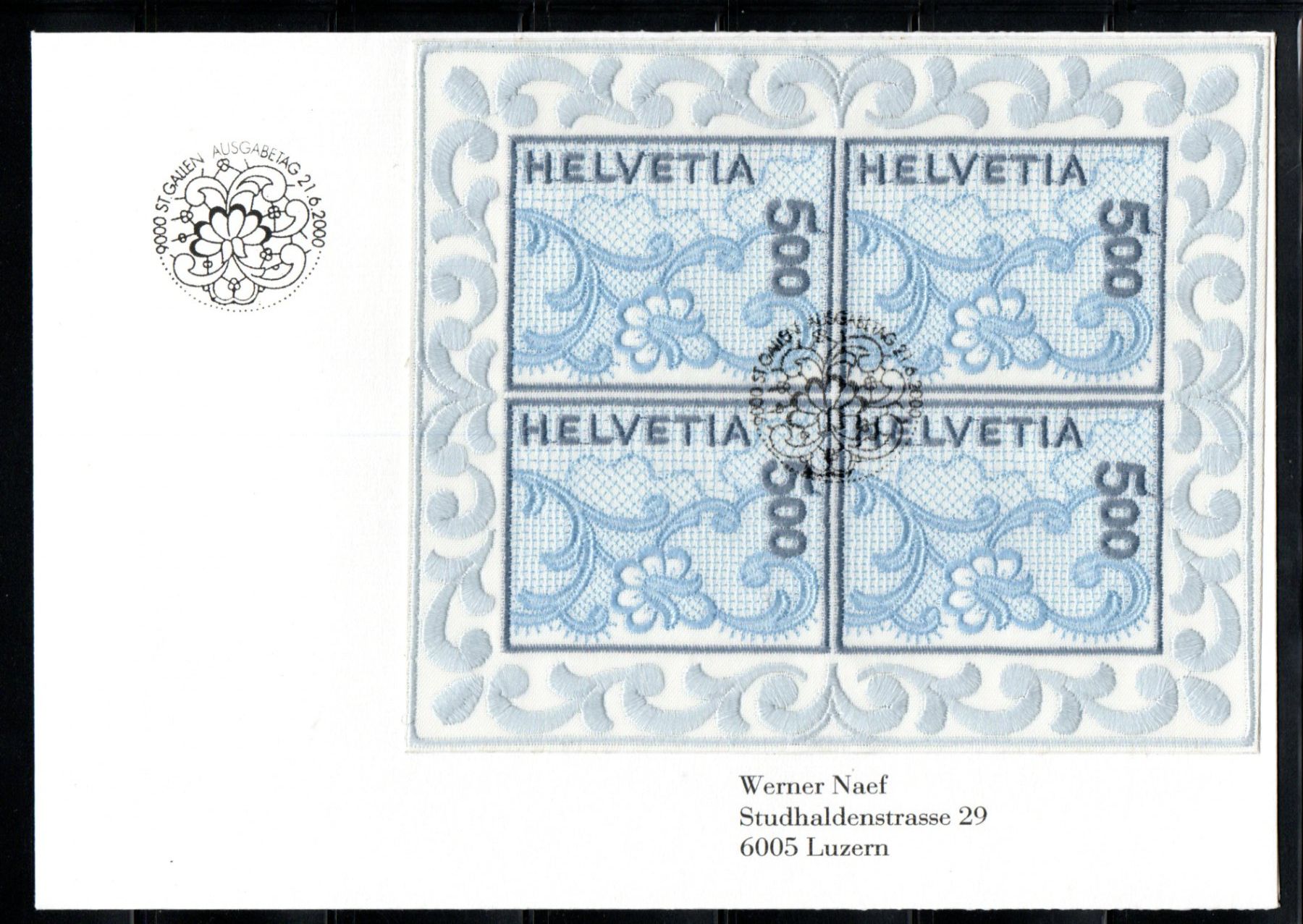 Tutti i francobolli: FDC Stickereibogen /KW. 500.00 – Usato da Baar venduto da Ramona10
