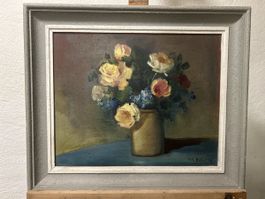Original signiertes Ölbild von Sully Bersot – Blumenstillleb