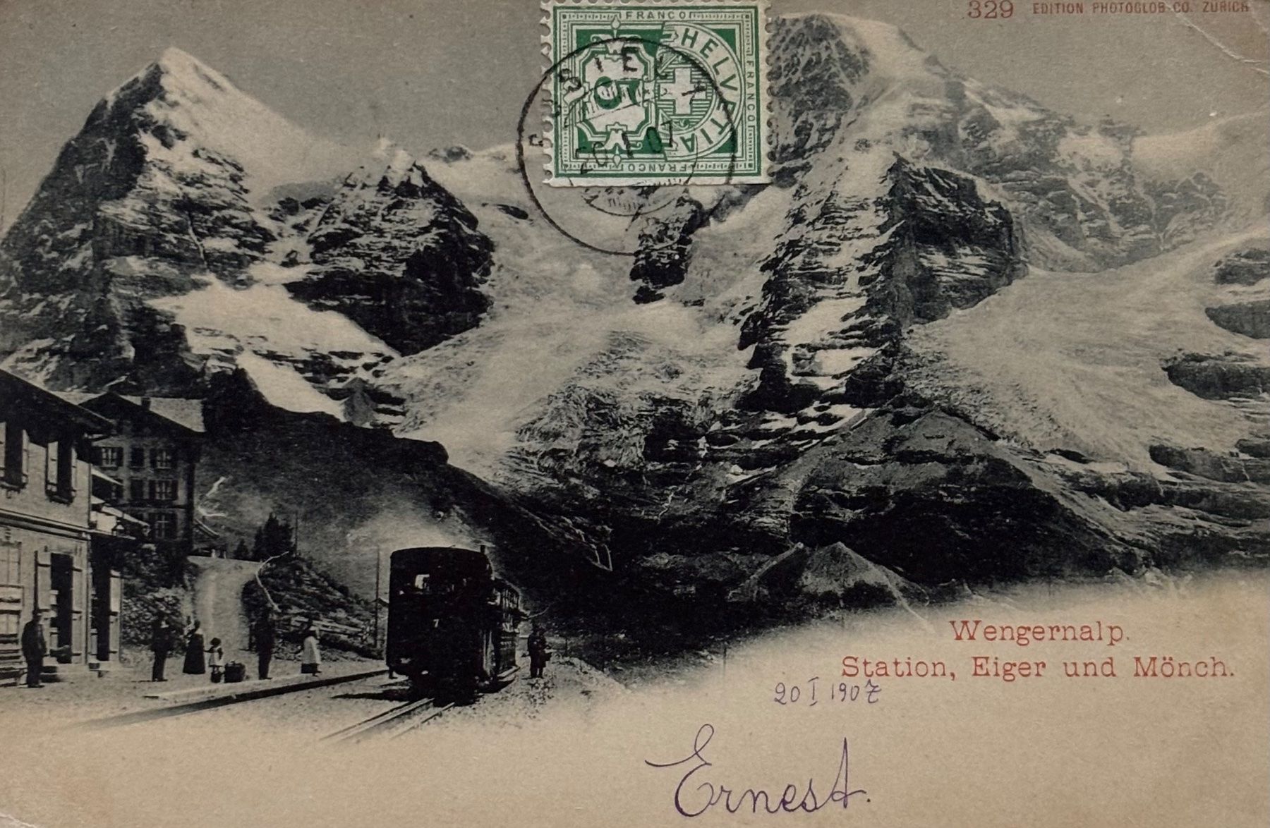 Ansichtskarten: Wengernalp, Station Eiger und Mönch, Bahn, 1907 – Gebraucht aus Frauenfeld von Merk52