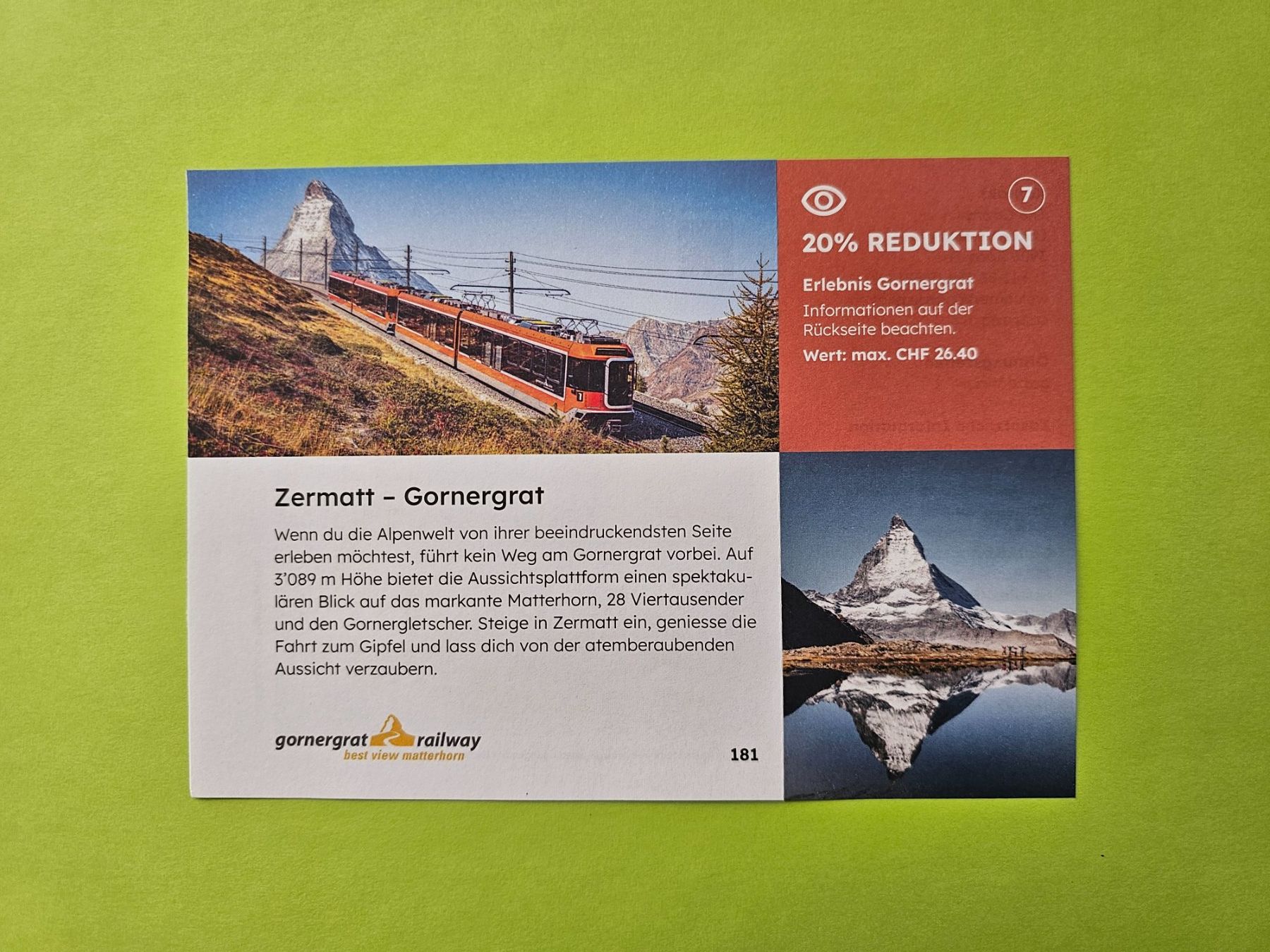 Buoni: GORNERGRAT REISEGUTSCHEIN 20 % – Nuovo (secondo la descrizione) da Ermatingen venduto da Monaco1215