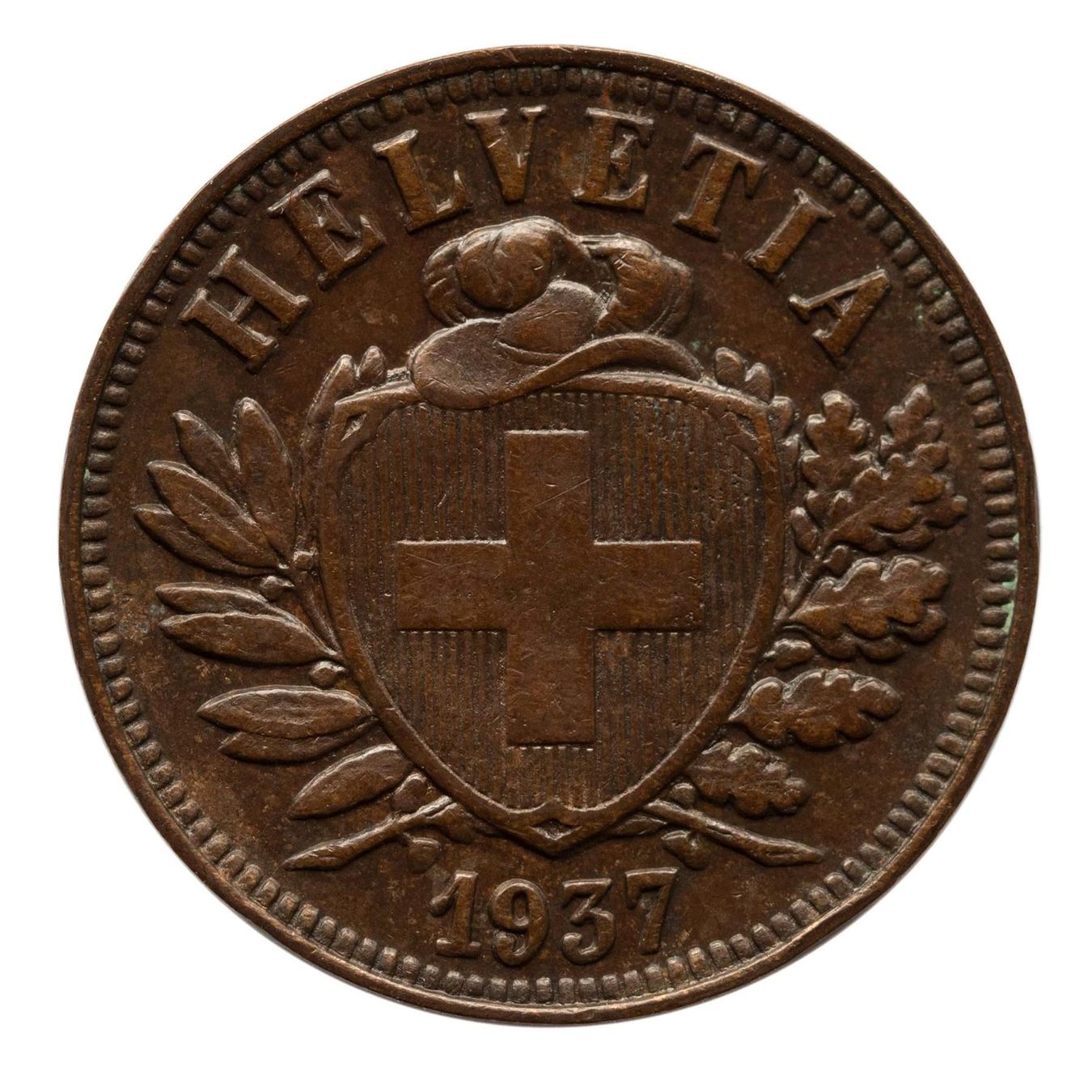 Tutti le monete: Schweiz / Suisse - 2 Rappen - 1937 – Usato da Rotkreuz venduto da Swiss-Coins