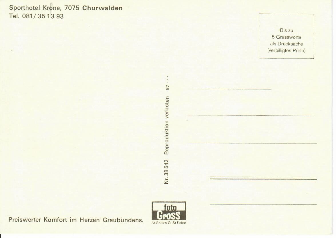 Cartoline postali: Churwalden - Sporthotel Krone – Usato da Hochdorf venduto da Ziegel-16 1