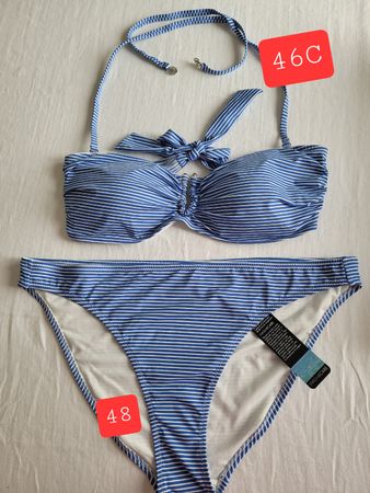 Bikini blau/weiss gestreift, Gr. 46C/48, neuwertig!