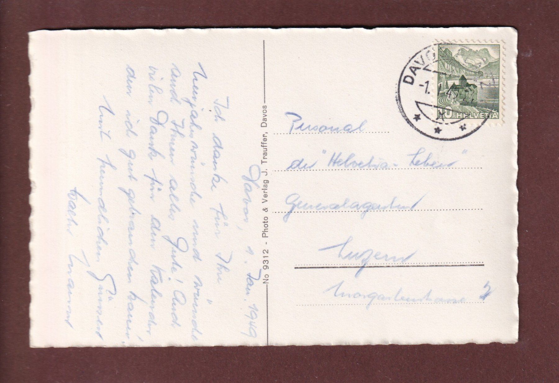 Cartoline postali: DAVOS - Davosersee - Wintermorgen - 1949 – Usato da Pully venduto da nicecards 1