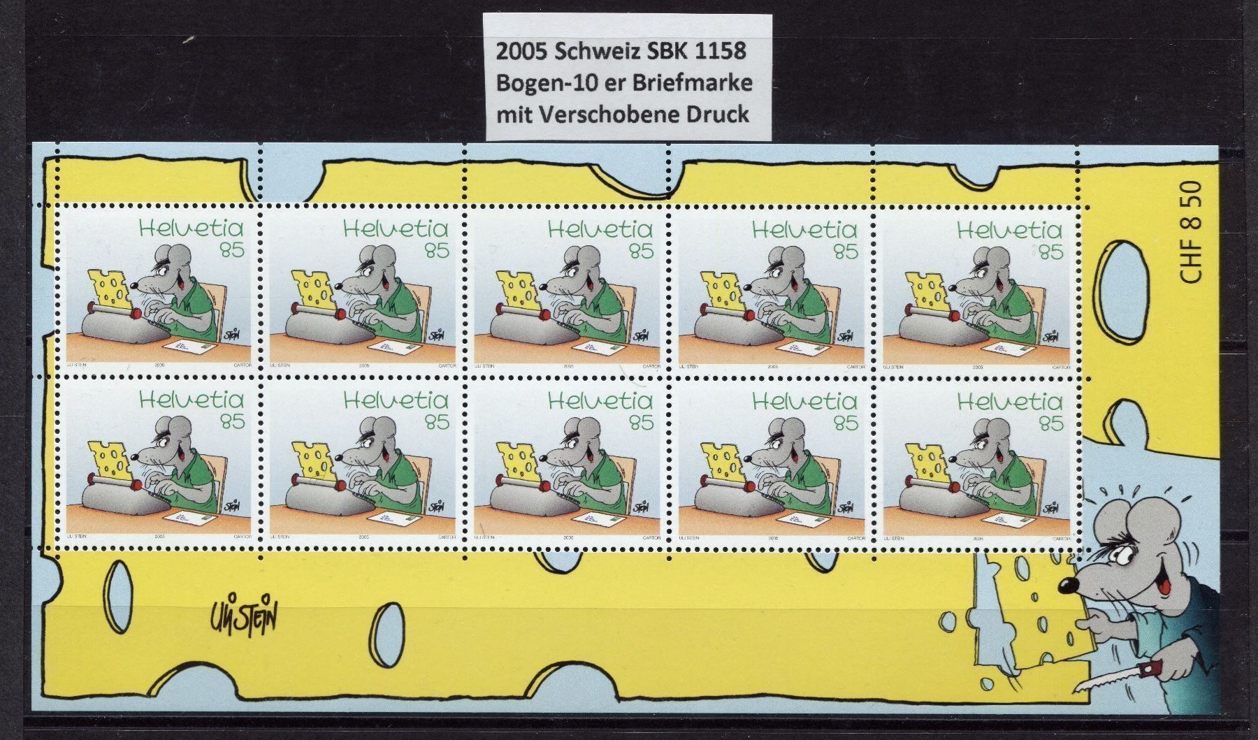 Tutti i francobolli: SBK 1158** Bogen-10 er Verschobene Druck – Usato da Muri AG venduto da Briefmarke-Schweiz