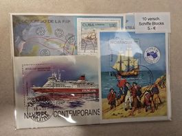 10 Schiffs-Briefmarken-Blocks, verschiedene Motive, Top!