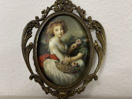 Antikes gerahmtes Bild, Oval, Rahmen aus Messing, Top! (55)