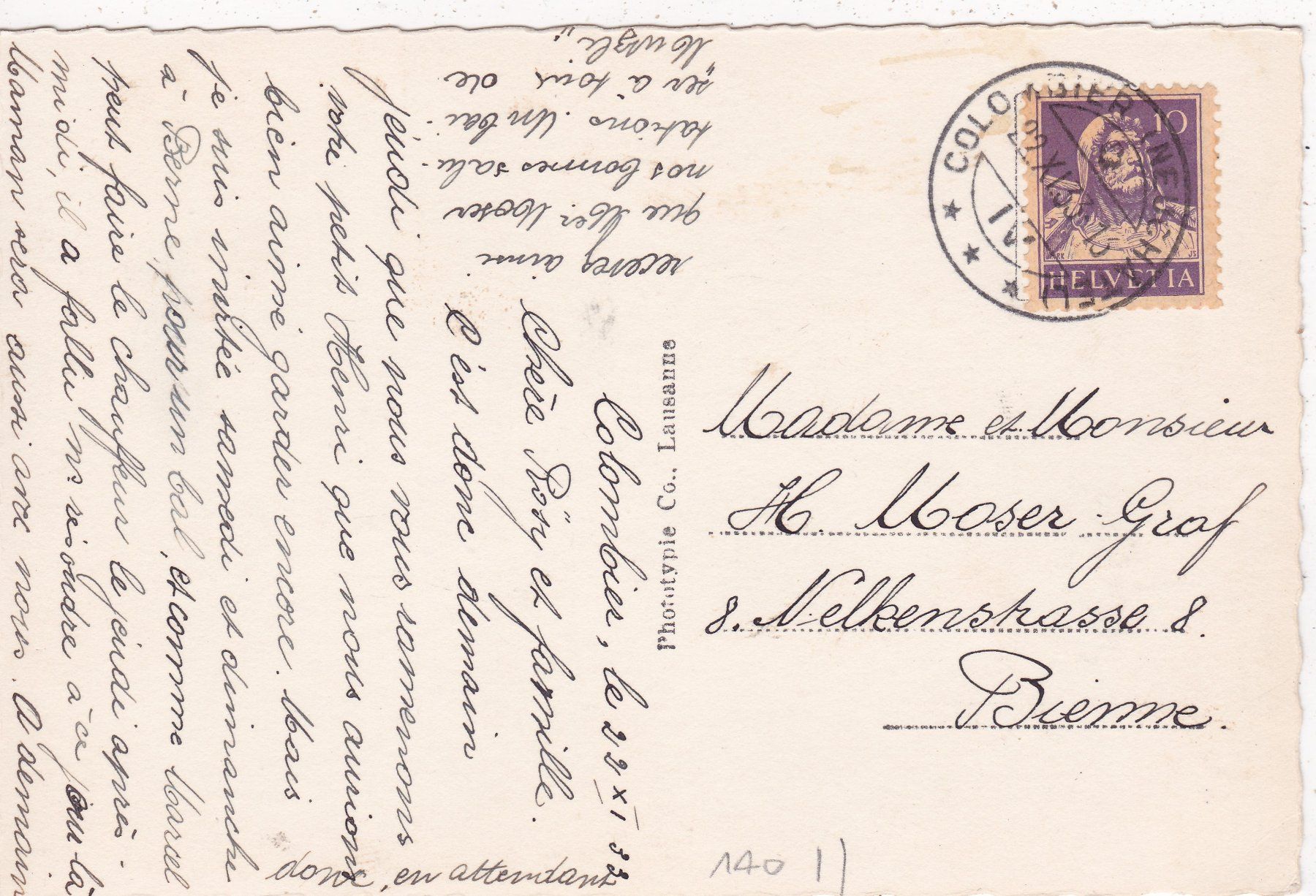 Cartes postales: Colombier 1933 – D'occasion à Herisau par Lisegrat2008 1