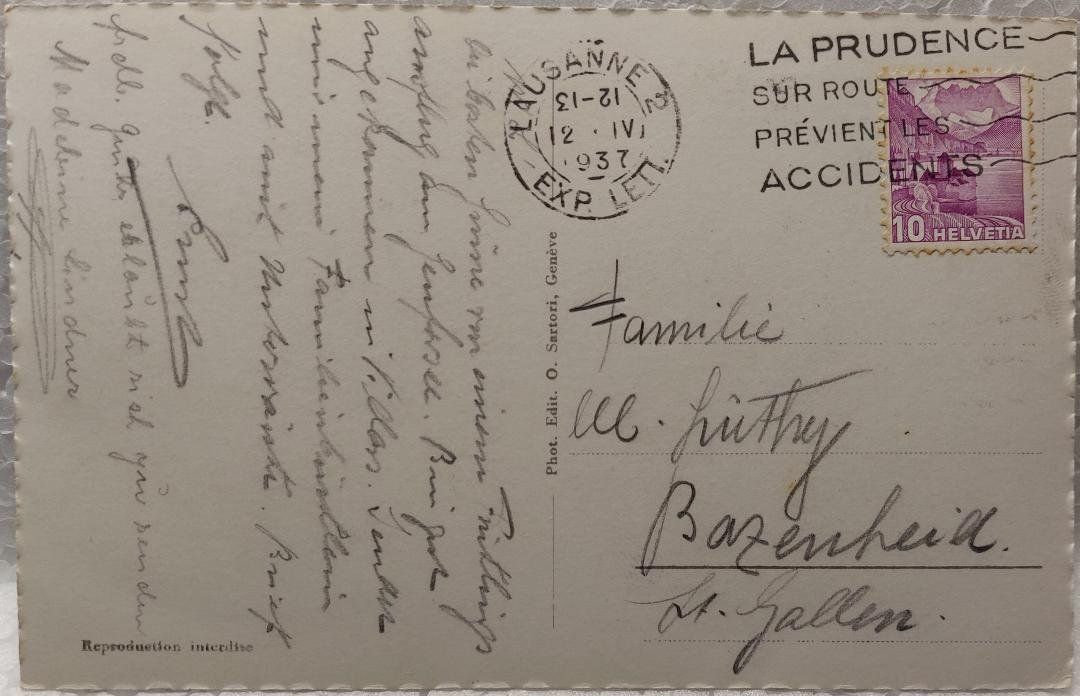 Cartoline postali: LAUSANNE  -  vue générale  -  1937 – Usato da Delémont venduto da Domdom1 1